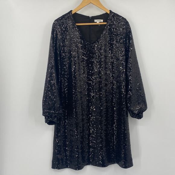 Tyler Boe Porter Dress Sequined V Neck Balloon Sleeves Mini Black Womens Small - Picture 2 of 10